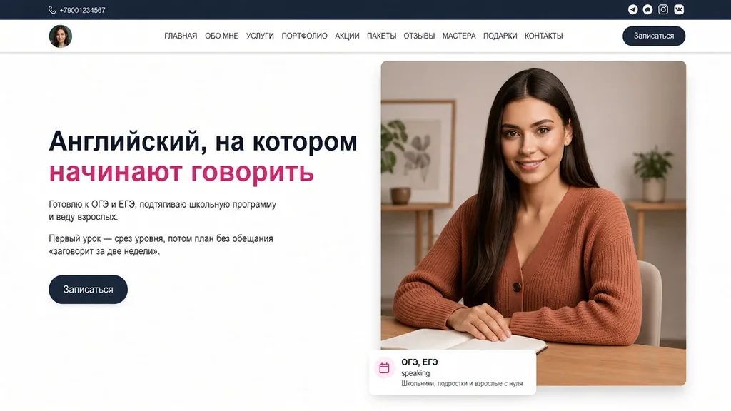 Демо-страница репетитора целиком