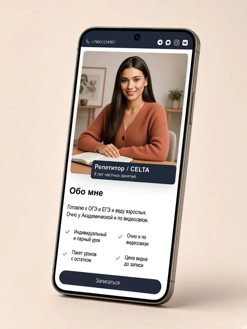 Страница репетитора на смартфоне